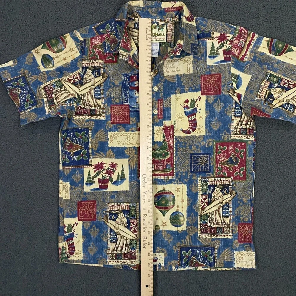 Reyn Spooner Mele Kalikimaka Hawaiian Shirt Boys Large Xmas Santa Popover
